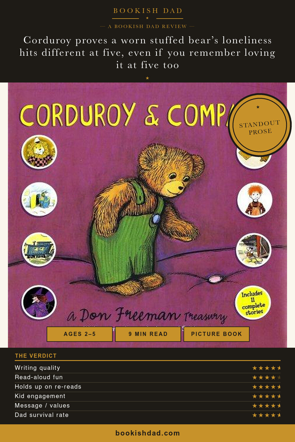 Corduroy by Don Freeman — Bookish Dad book review card (5/5 stars)
