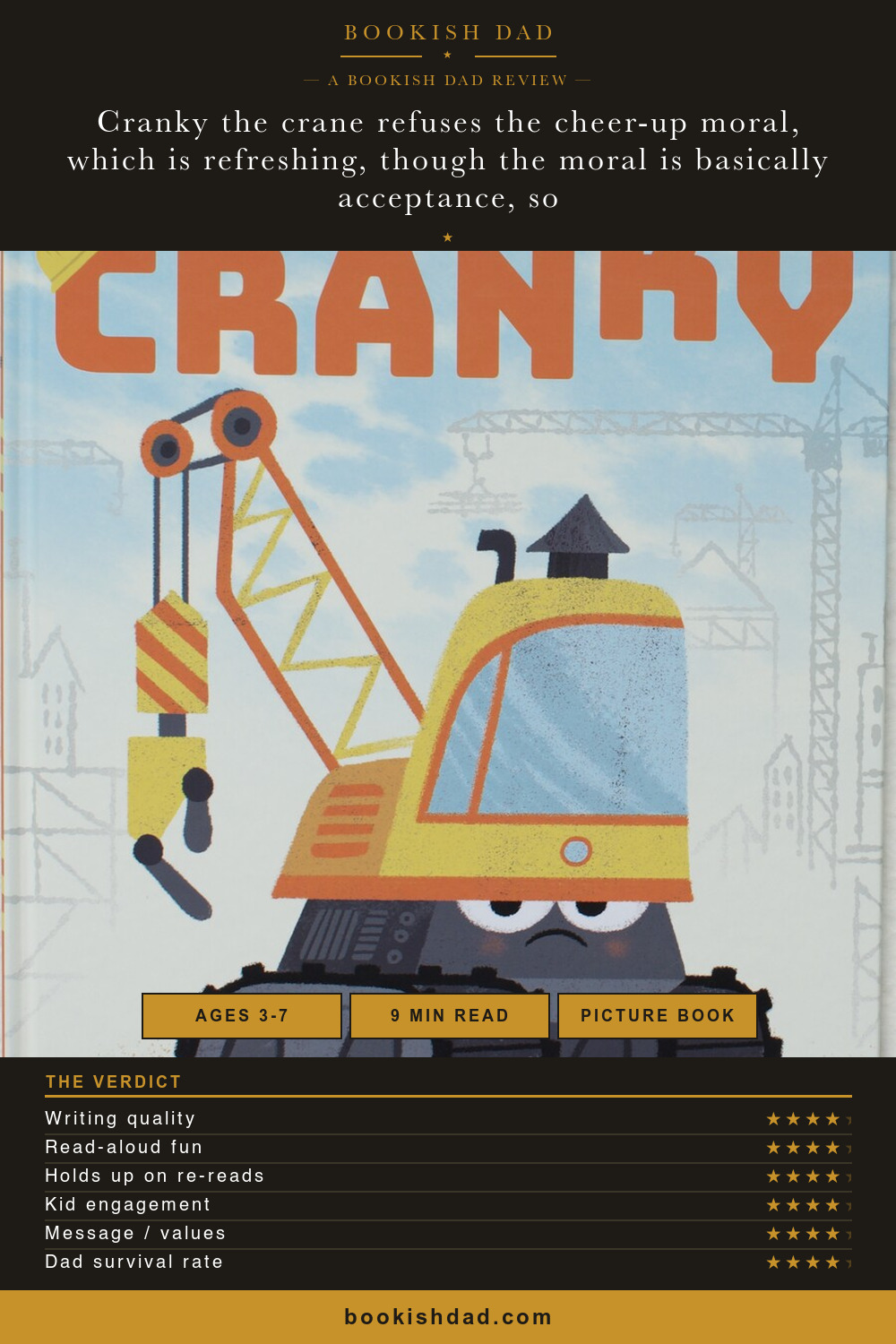 Cranky by Phuc Tran — Bookish Dad book review card (4/5 stars)