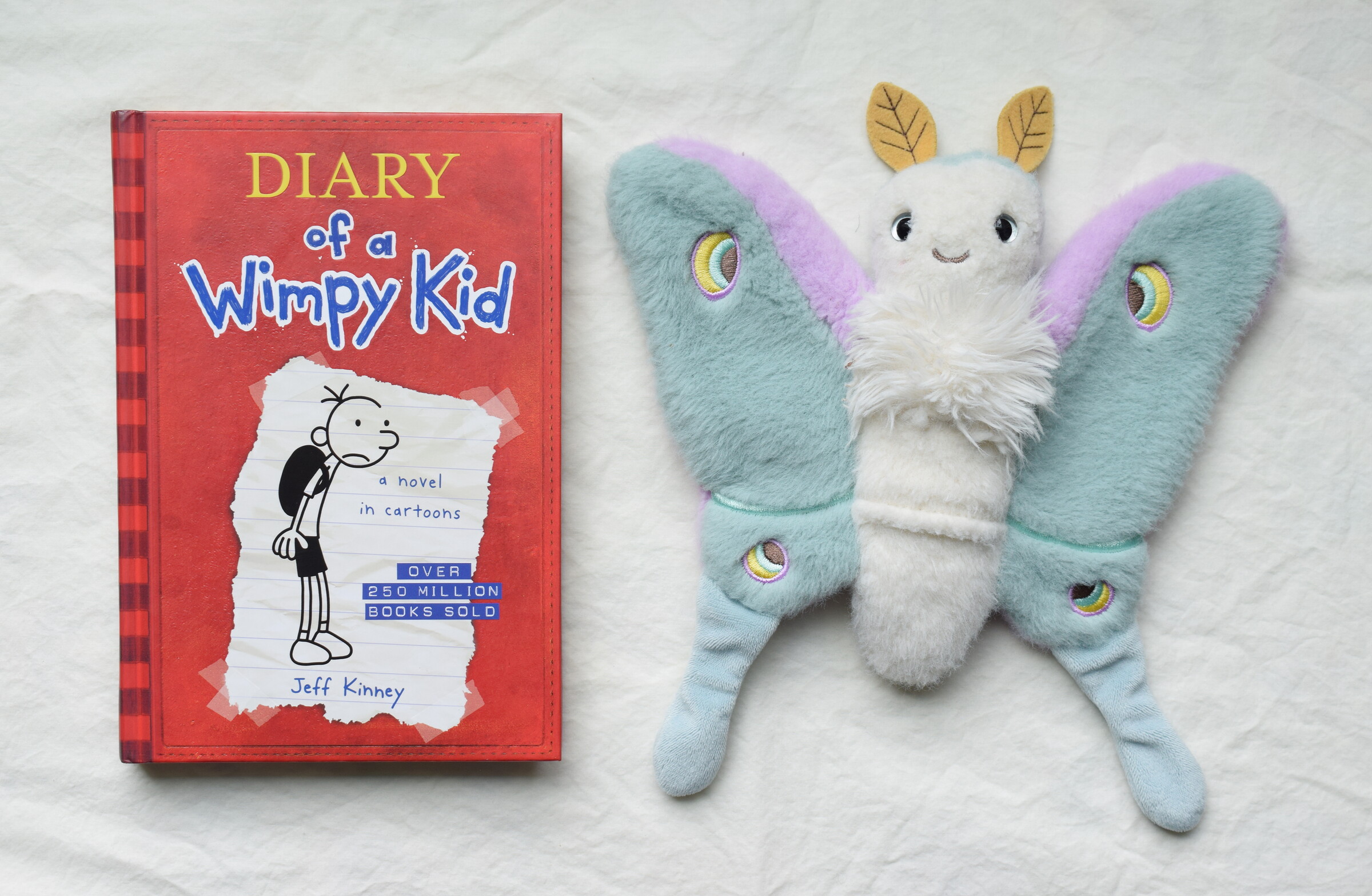 Diary of a Wimpy Kid next to Reference Moth, our resident size guide