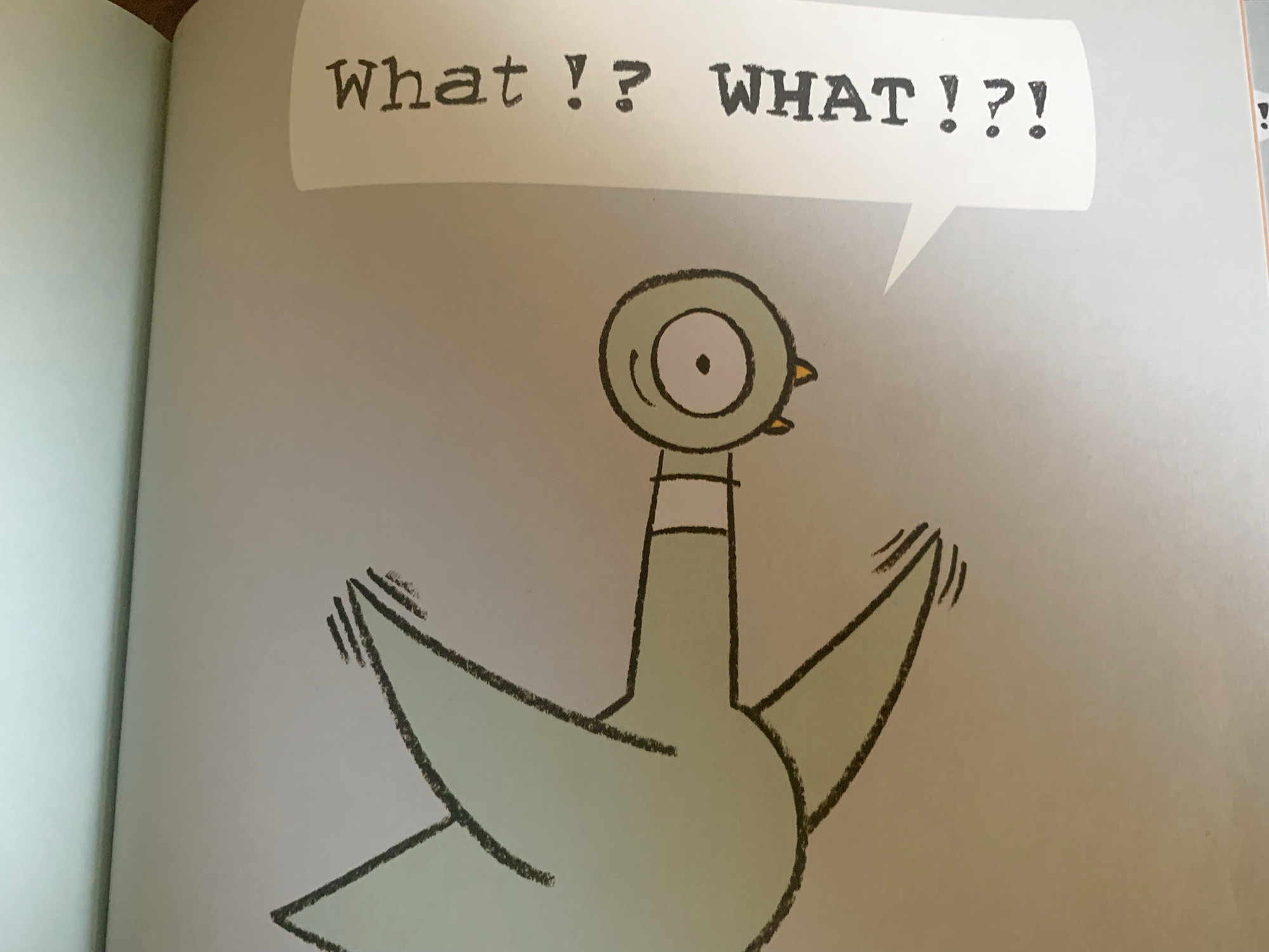 A page from inside Don't Let the Pigeon Stay Up Late!