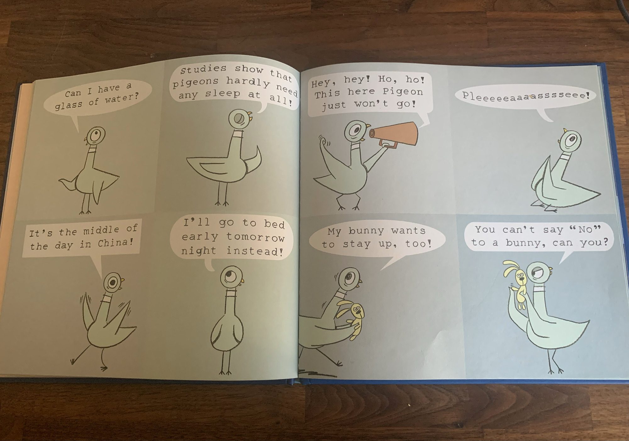 Another page from inside Don't Let the Pigeon Stay Up Late!