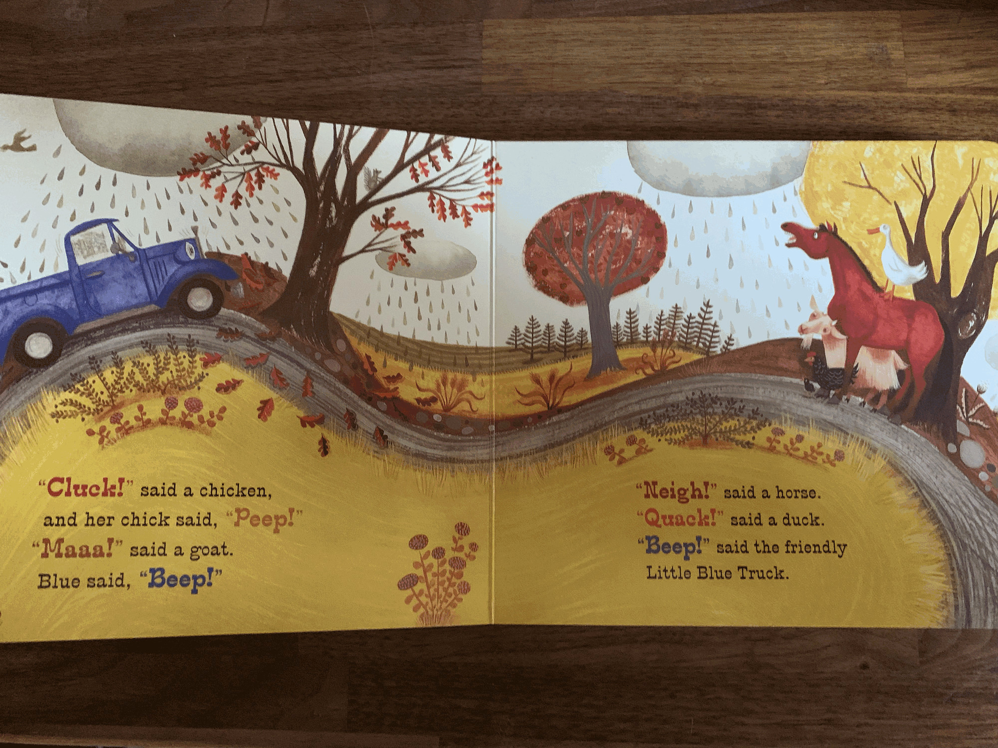 A page from inside Little Blue Truck