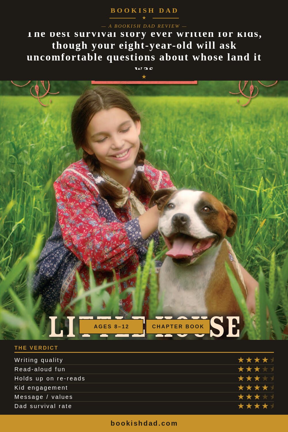 Little House on the Prairie by Laura Ingalls Wilder — Bookish Dad book review card (4/5 stars)