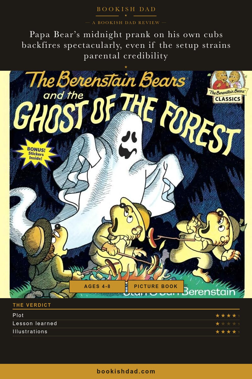The Berenstain Bears and the Ghost of the Forest by Stan & Jan Berenstain — Bookish Dad book review card (3/5 stars)