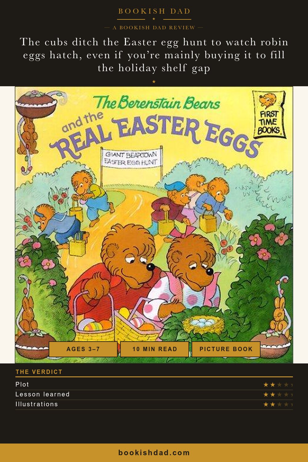 The Berenstain Bears and the Real Easter Eggs by Stan & Jan Berenstain — Bookish Dad book review card (2/5 stars)