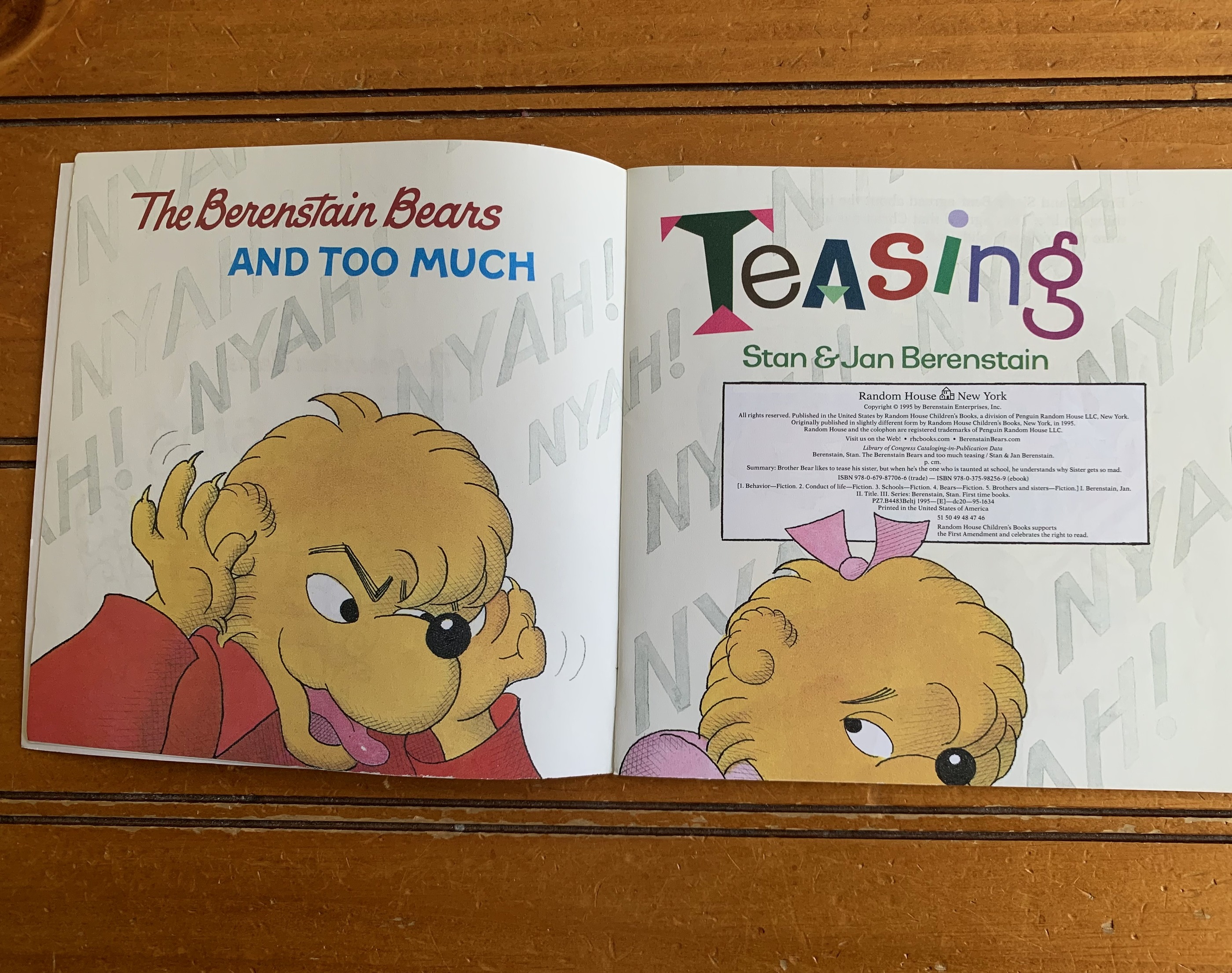 The Berenstain Bears and Too Much Teasing — the title-page spread