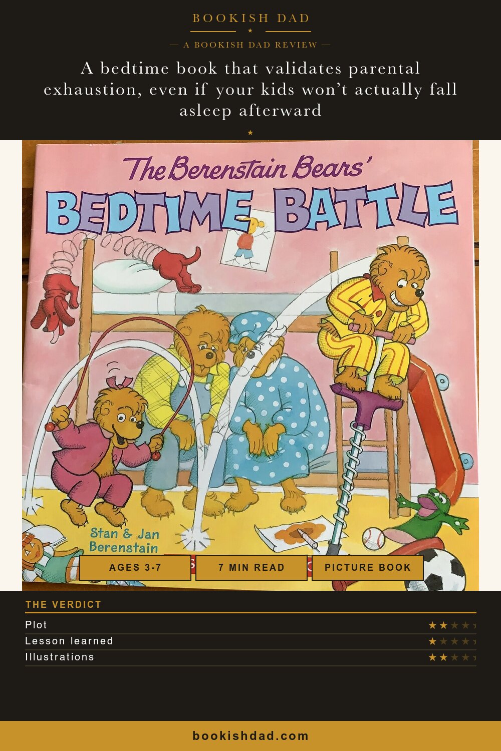 The Berenstain Bears' Bedtime Battle by Stan & Jan Berenstain — Bookish Dad book review card (2/5 stars)