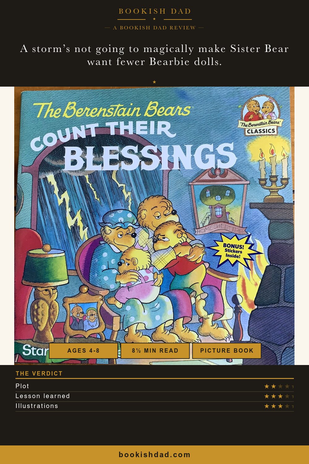 The Berenstain Bears Count Their Blessings by Stan & Jan Berenstain: Bookish Dad book review card (2/5 stars)