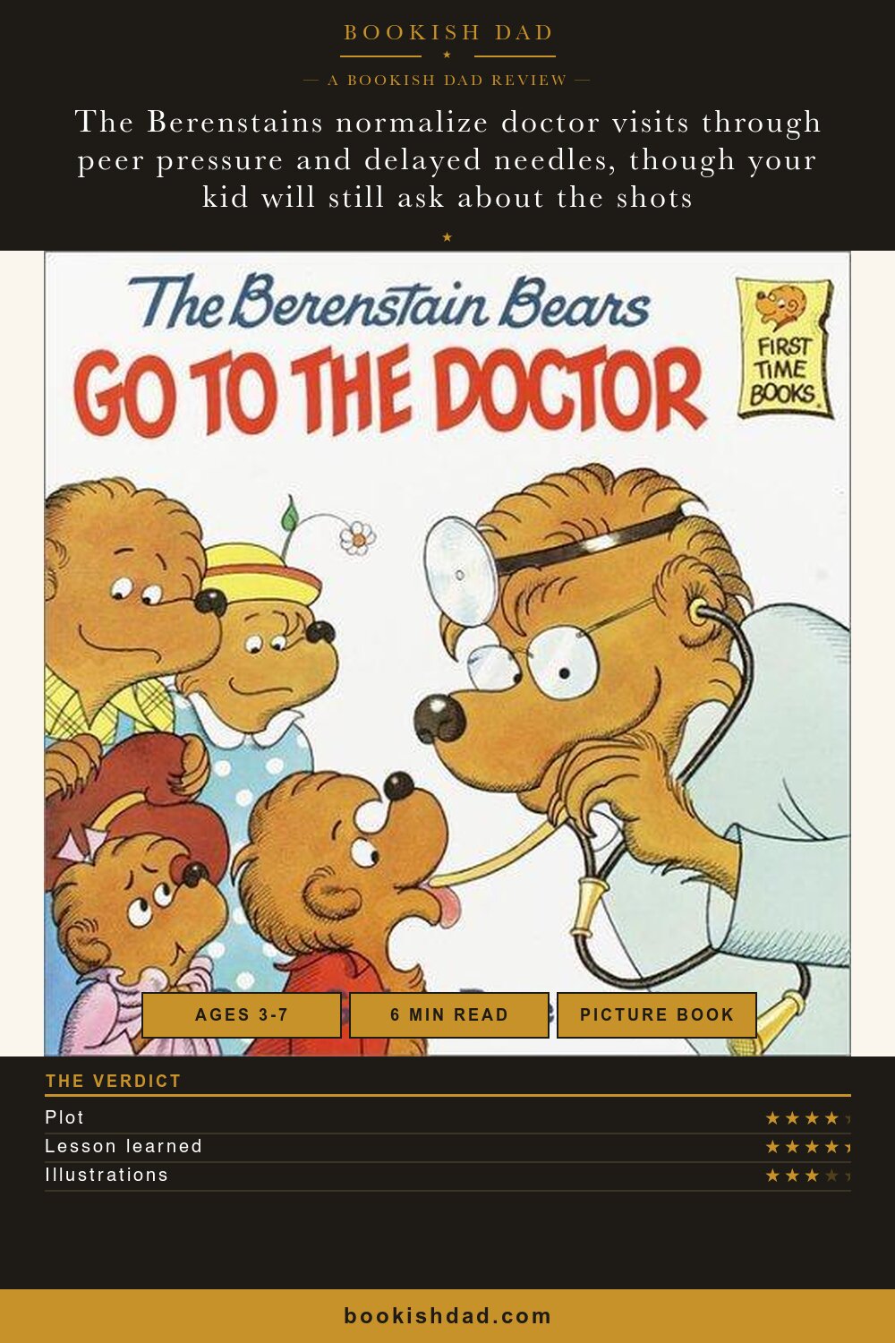 The Berenstain Bears Go to the Doctor by Stan & Jan Berenstain — Bookish Dad book review card (3/5 stars)