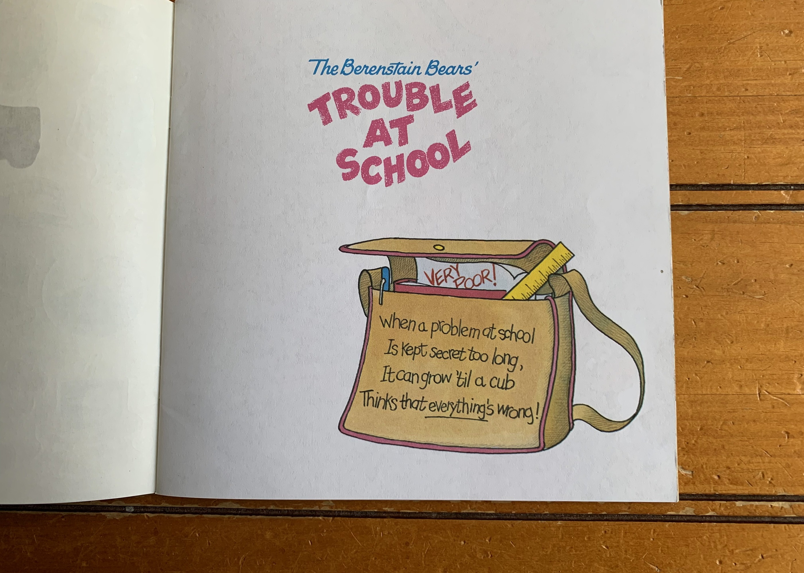 The Berenstain Bears' Trouble at School — the opening rhyme page
