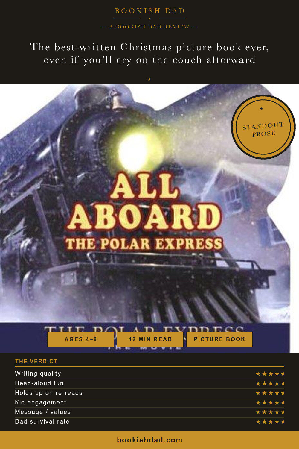 The Polar Express by Chris Van Allsburg — Bookish Dad book review card (5/5 stars)